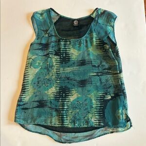 Bobeau Teal and Black Patterned Blouse